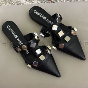 CNC Costume National Black and Silver Studded Mules